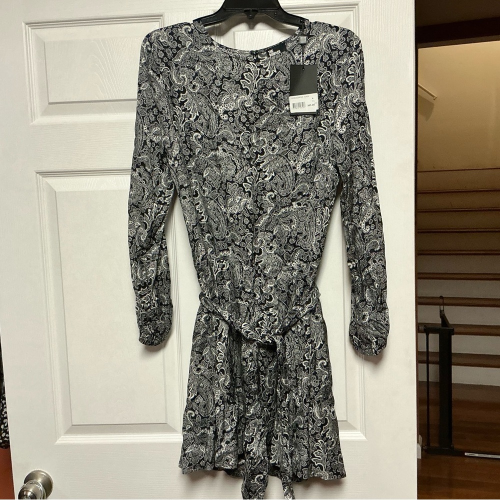 Black and White Paisley Long Sleeve Dress
